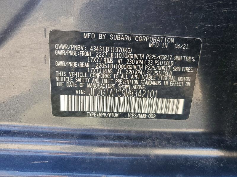 Aukcja sprzedaży 2021 Subaru Crosstrek, vin: JF2GTAPC9M8342101, numer aukcji: 49361986