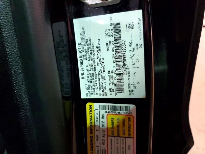 Aukcja sprzedaży 2019 Ford Fusion, vin: 3FA6P0WU9KR190342, numer aukcji: 49263606