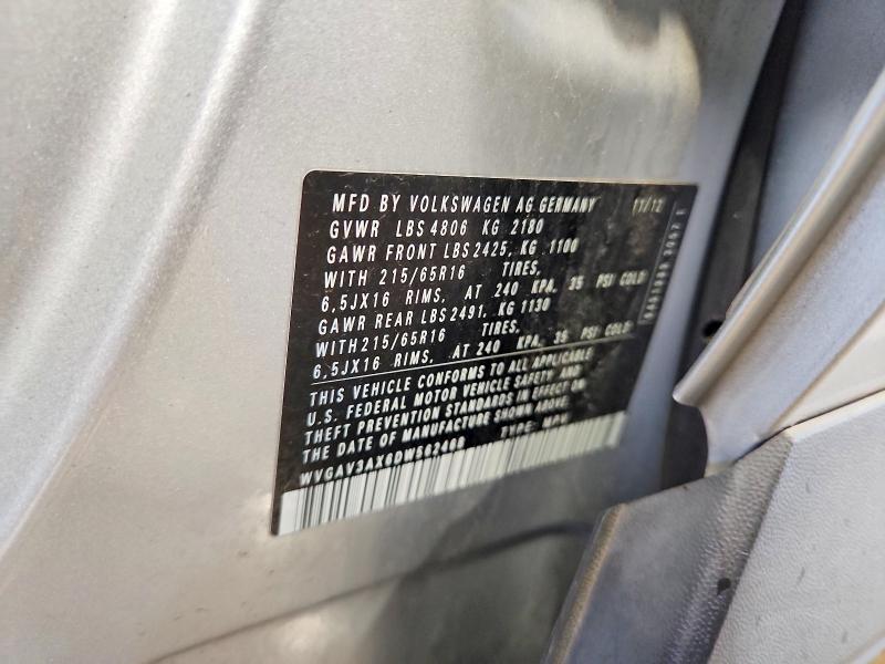 50162326 :رقم المزاد ، WVGAV3AX6DW562468 vin ، 2013 Volkswagen Tiguan مزاد بيع