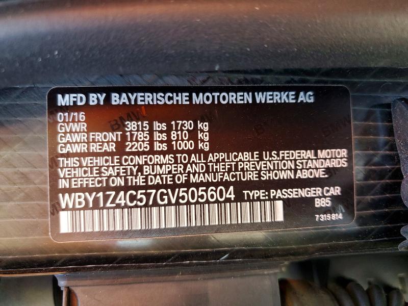 50168766 :رقم المزاد ، WBY1Z4C57GV505604 vin ، 2016 Bmw I3 مزاد بيع