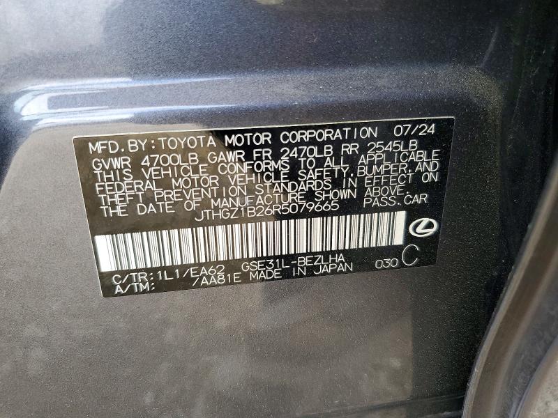 50453906 :رقم المزاد ، JTHGZ1B26R5079665 vin ، 2024 Lexus Is 350 مزاد بيع