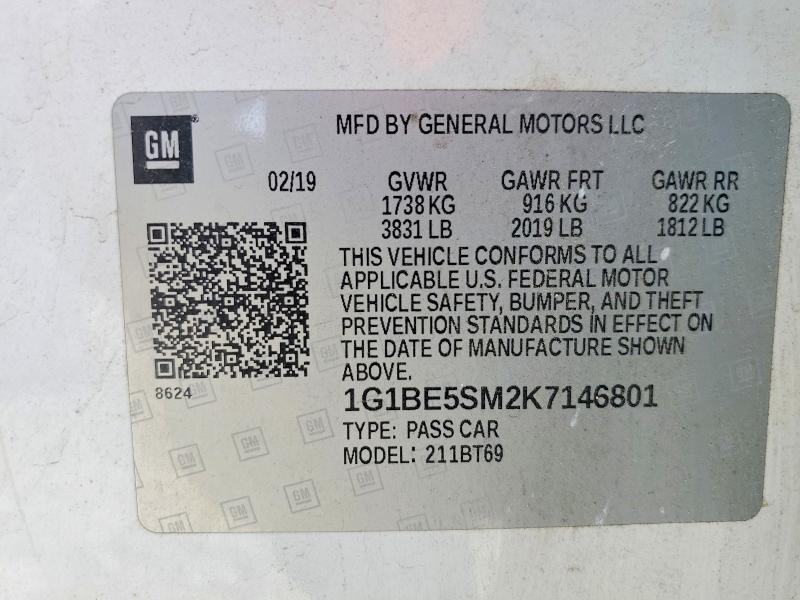 Продаж на аукціоні авто 2019 Chevrolet Cruze, vin: 1G1BE5SM2K7146801, номер лоту: 50123886