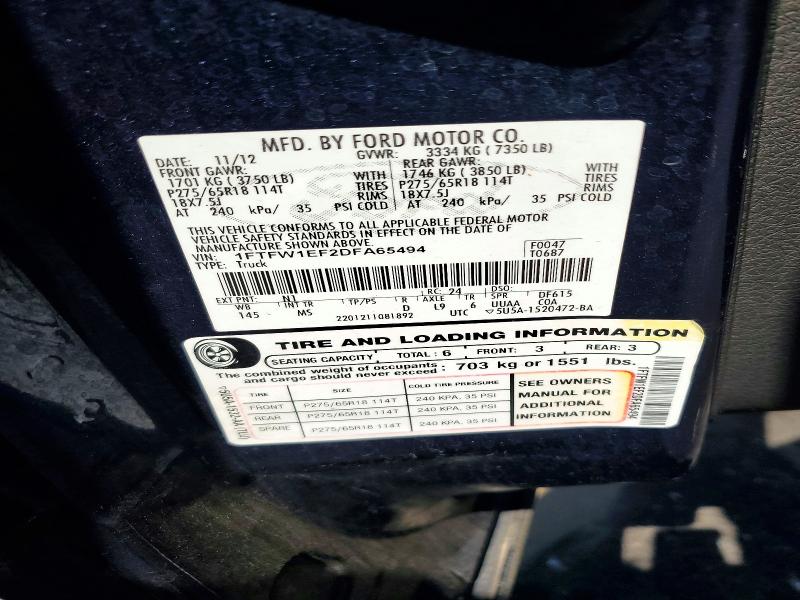 Aukcja sprzedaży 2013 Ford F150, vin: 1FTFW1EF2DFA65494, numer aukcji: 51107376