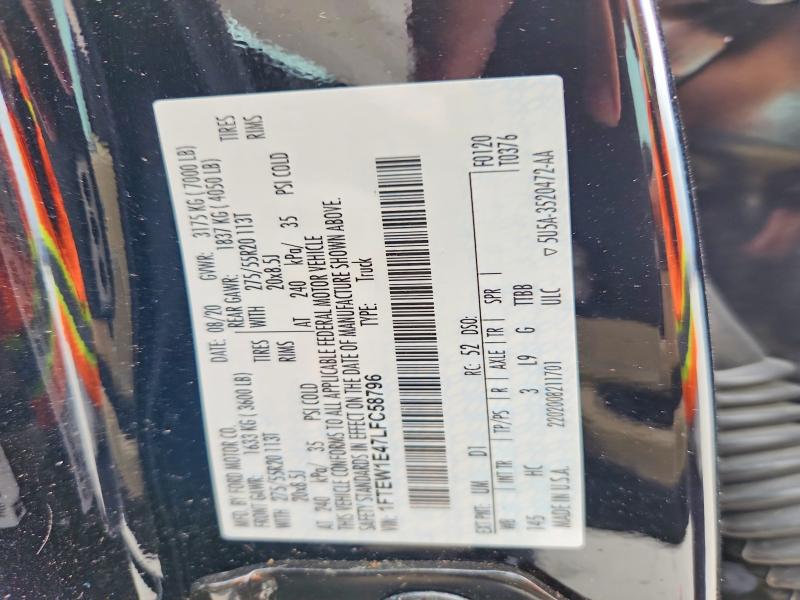 51091636 :رقم المزاد ، 1FTEW1E47LFC58796 vin ، 2020 Ford F150 مزاد بيع