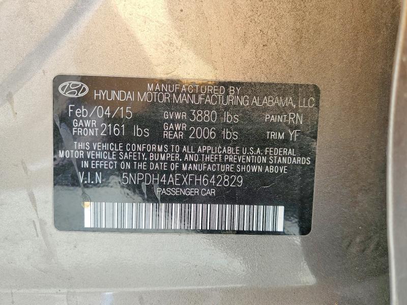 Продаж на аукціоні авто 2015 Hyundai Elantra, vin: 5NPDH4AEXFH642829, номер лоту: 48772156