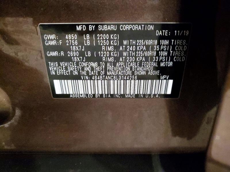 2020 Subaru Outback მანქანა იყიდება აუქციონზე, vin: 4S4BTANC8L3144256, აუქციონის ნომერი: 48878306
