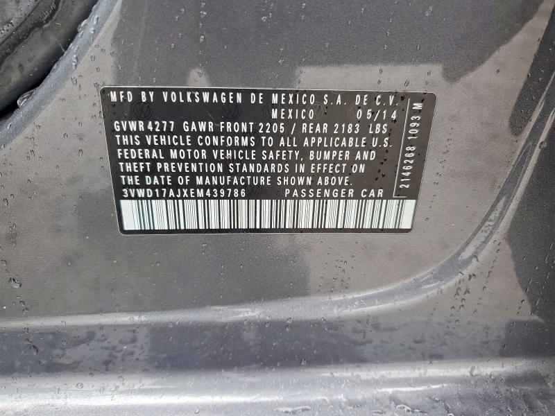 2014 Volkswagen Jetta მანქანა იყიდება აუქციონზე, vin: 3VWD17AJXEM439786, აუქციონის ნომერი: 49959386