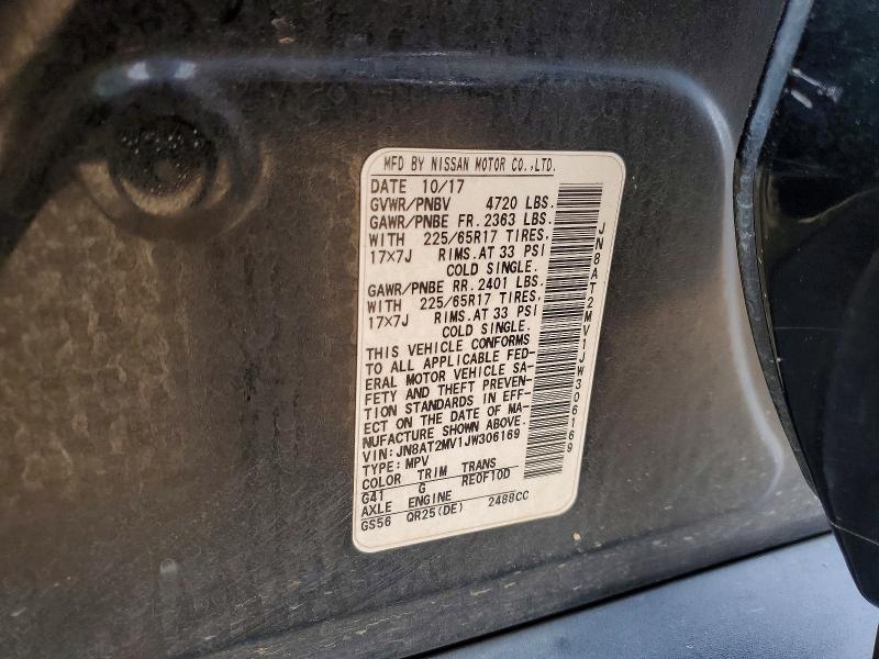 48411416 :رقم المزاد ، JN8AT2MV1JW306169 vin ، 2018 Nissan Rogue مزاد بيع