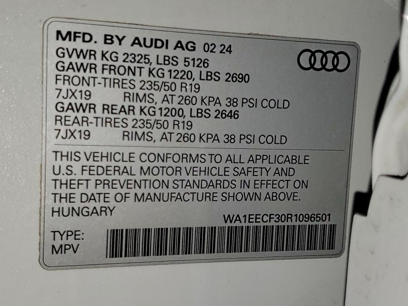 2024 Audi Q3 მანქანა იყიდება აუქციონზე, vin: WA1EECF30R1096501, აუქციონის ნომერი: 50582466