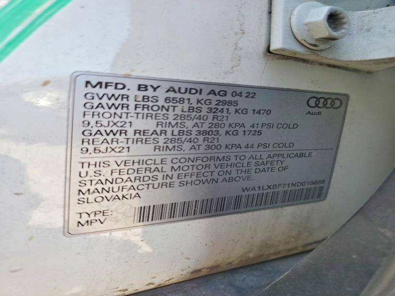 2022 Audi Q7 მანქანა იყიდება აუქციონზე, vin: WA1LXBF71ND015688, აუქციონის ნომერი: 51608286