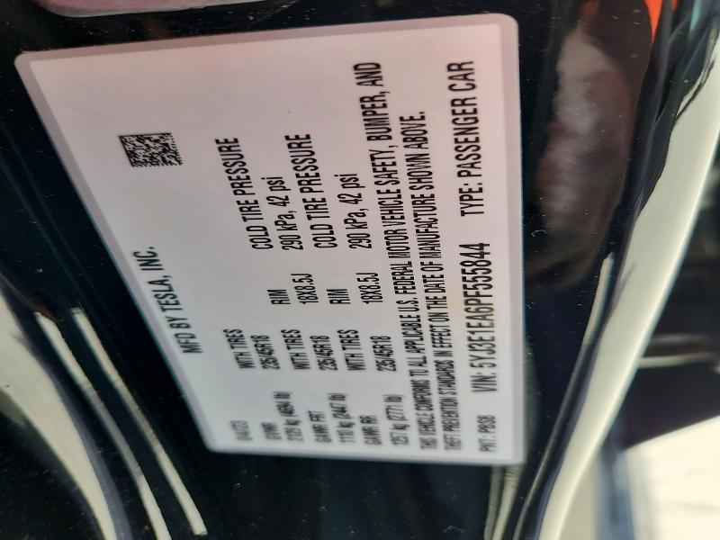 2023 Tesla Model 3 მანქანა იყიდება აუქციონზე, vin: 5YJ3E1EA6PF555844, აუქციონის ნომერი: 49286166