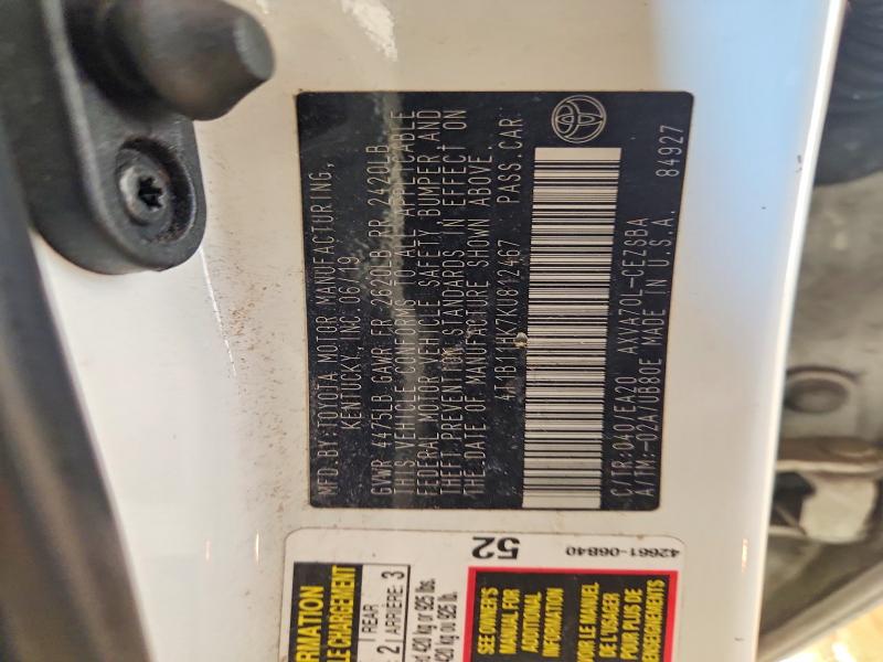 48140206 :رقم المزاد ، 4T1B11HK7KU812467 vin ، 2019 Toyota Camry مزاد بيع