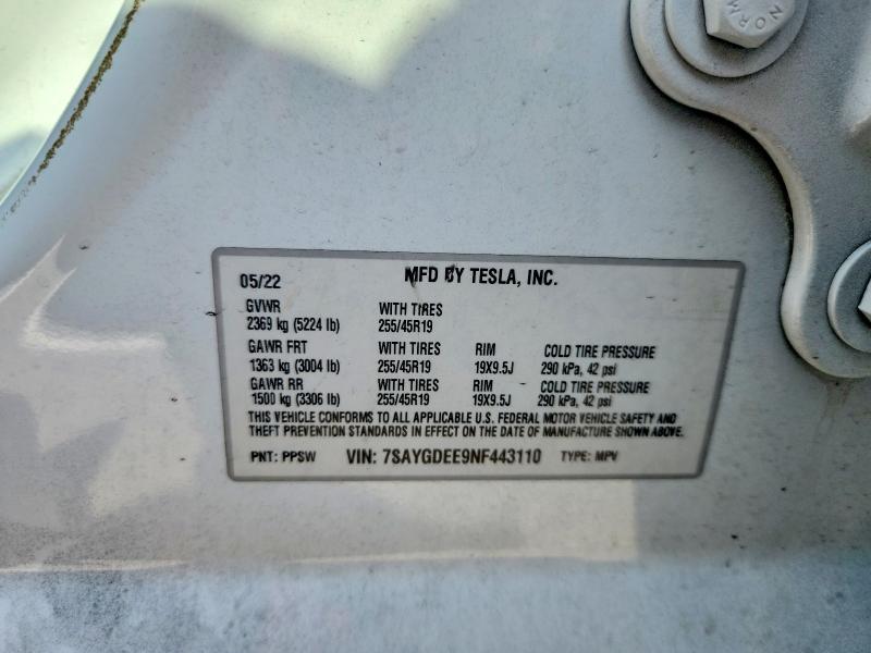 Aukcja sprzedaży 2022 Tesla Model Y, vin: 7SAYGDEE9NF443110, numer aukcji: 48796176