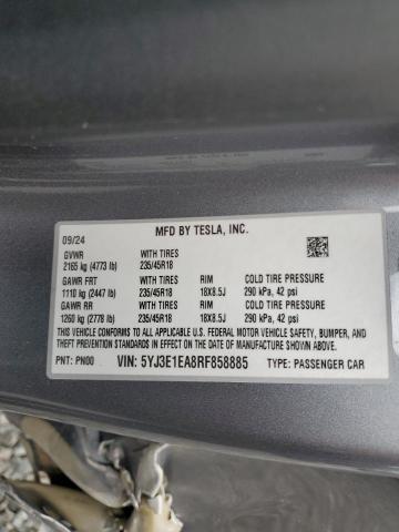2024 Tesla Model 3 მანქანა იყიდება აუქციონზე, vin: 5YJ3E1EA8RF858885, აუქციონის ნომერი: 48968546