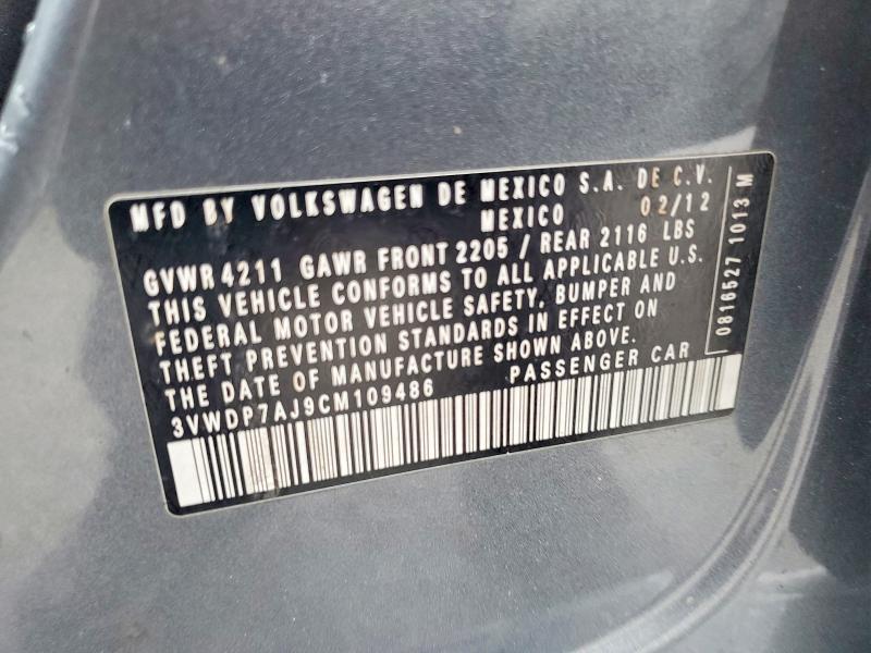 Продажа на аукционе авто 2012 Volkswagen Jetta, vin: 3VWDP7AJ9CM109486, номер лота: 48357476