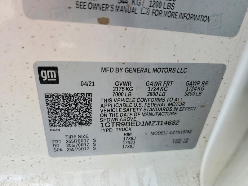 49379456 :رقم المزاد ، 1GTR9BED1MZ314682 vin ، 2021 Gmc Sierra مزاد بيع