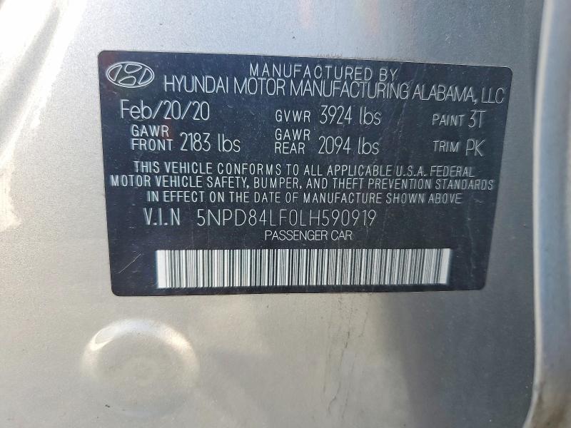 50212816 :رقم المزاد ، 5NPD84LF0LH590919 vin ، 2020 Hyundai Elantra مزاد بيع