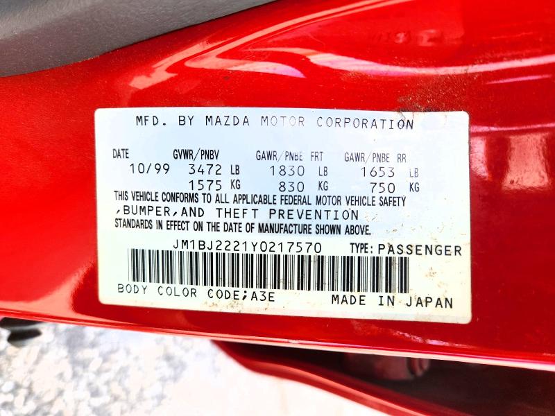 51148556 :رقم المزاد ، JM1BJ2221Y0217570 vin ، 2000 Mazda Protege مزاد بيع
