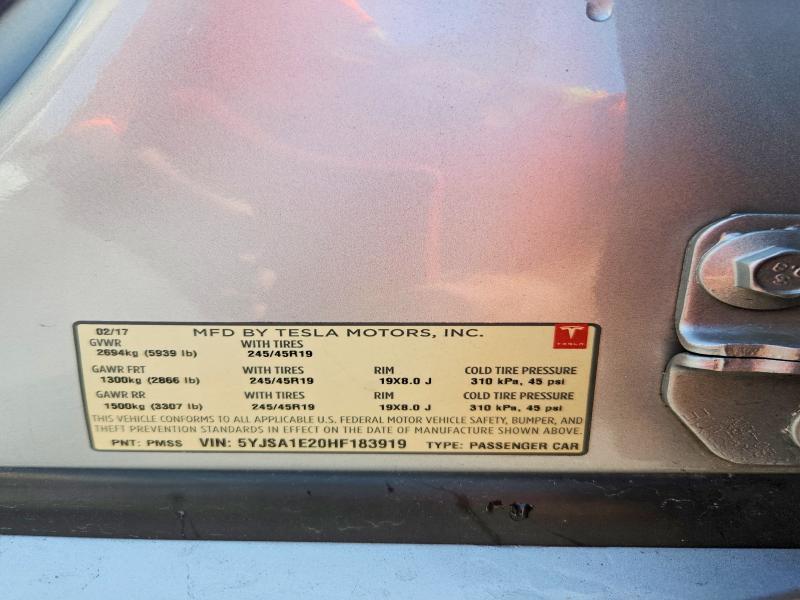 48833356 :رقم المزاد ، 5YJSA1E20HF183919 vin ، 2017 Tesla Model S مزاد بيع