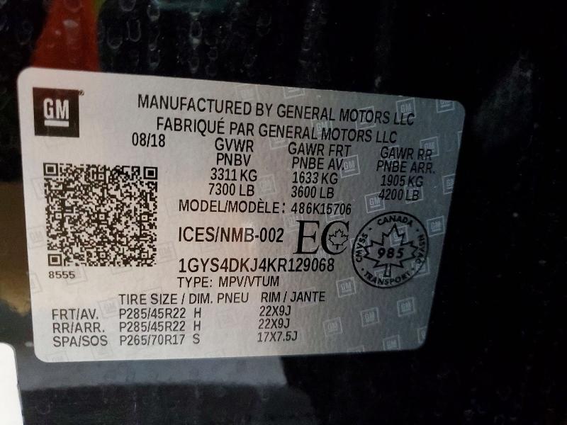 49315666 :رقم المزاد ، 1GYS4DKJ4KR129068 vin ، 2019 Cadillac Escalade مزاد بيع