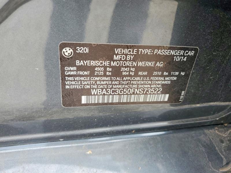 Продажа на аукционе авто 2015 Bmw 320, vin: WBA3C3G50FNS73522, номер лота: 49509786