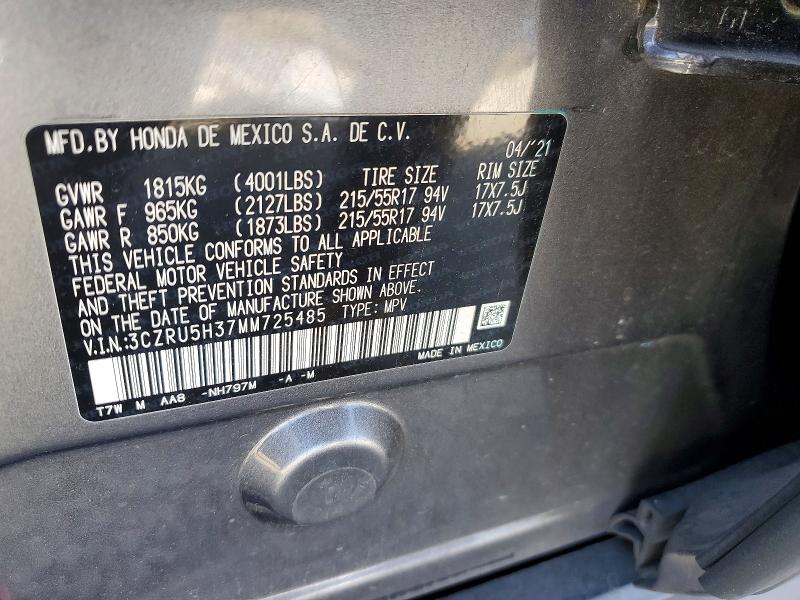 51023776 :رقم المزاد ، 3CZRU5H37MM725485 vin ، 2021 Honda Hr-v مزاد بيع