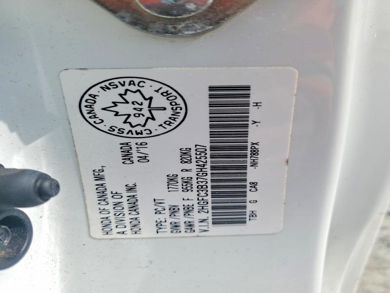 Продаж на аукціоні авто 2016 Honda Civic, vin: 2HGFC3B37GH425507, номер лоту: 51257186