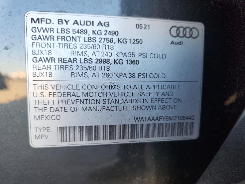 Продажа на аукционе авто 2021 Audi Q5, vin: WA1AAAFY6M2105442, номер лота: 51809996