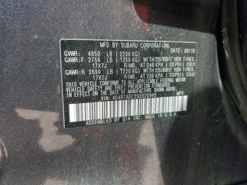 Aukcja sprzedaży 2025 Subaru Outback, vin: 4S4BTADC2S3320945, numer aukcji: 48795886