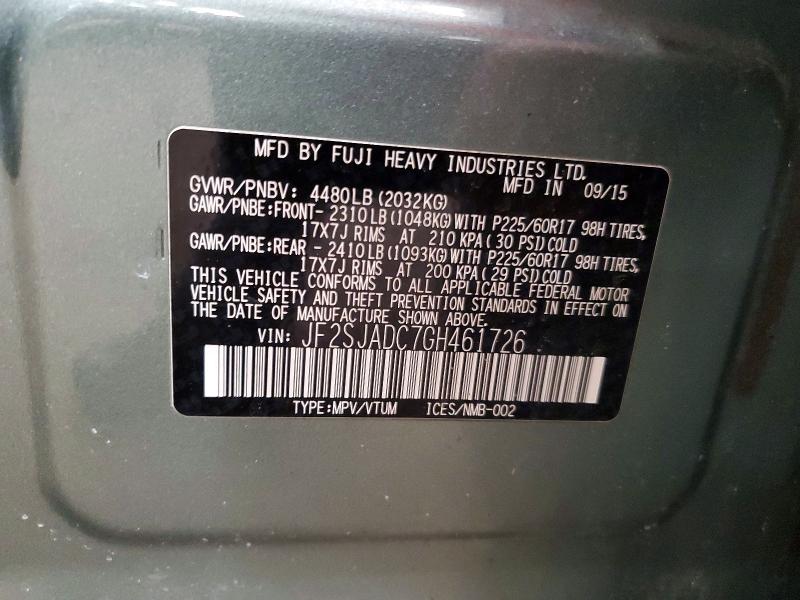 49592176 :رقم المزاد ، JF2SJADC7GH461726 vin ، 2016 Subaru Forester مزاد بيع