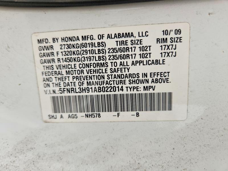Aukcja sprzedaży 2010 Honda Odyssey, vin: 5FNRL3H91AB022014, numer aukcji: 50195826
