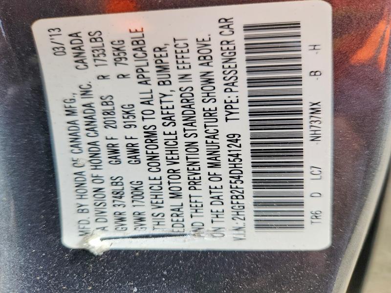 Продаж на аукціоні авто 2013 Honda Civic, vin: 2HGFB2F54DH541249, номер лоту: 48749836