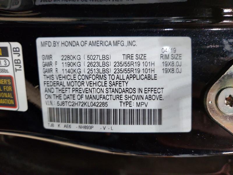 49987816 :رقم المزاد ، 5J8TC2H72KL042285 vin ، 2019 Acura Rdx مزاد بيع