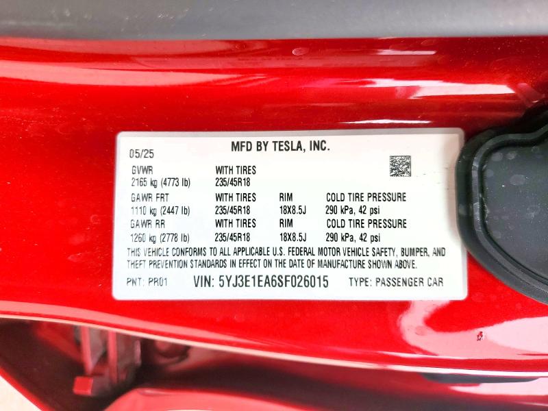 Продажа на аукционе авто 2025 Tesla Model 3, vin: 5YJ3E1EA6SF026015, номер лота: 49022796