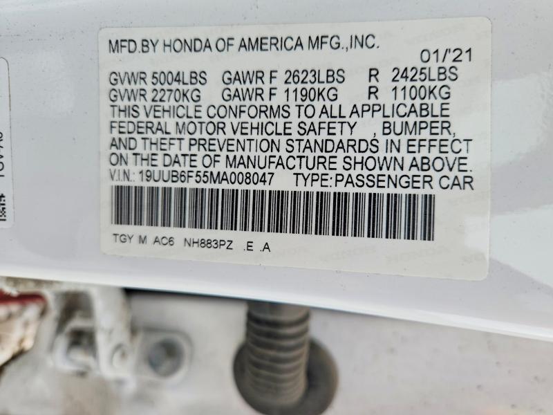 2021 Acura Tlx მანქანა იყიდება აუქციონზე, vin: 19UUB6F55MA008047, აუქციონის ნომერი: 50653176