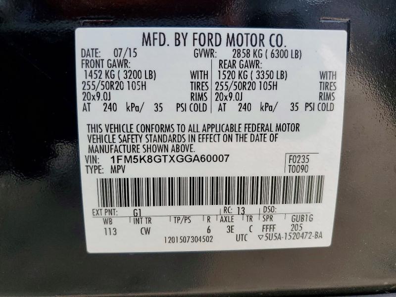 Aukcja sprzedaży 2016 Ford Explorer, vin: 1FM5K8GTXGGA60007, numer aukcji: 51581896