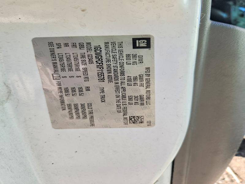 2015 Chevrolet Express G2500 მანქანა იყიდება აუქციონზე, vin: 1GCWGFCFXF1155781, აუქციონის ნომერი: 51023306