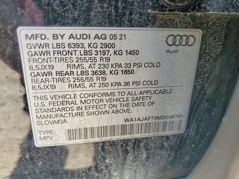 48989776 :رقم المزاد ، WA1AJAF73MD039783 vin ، 2021 Audi Q7 مزاد بيع