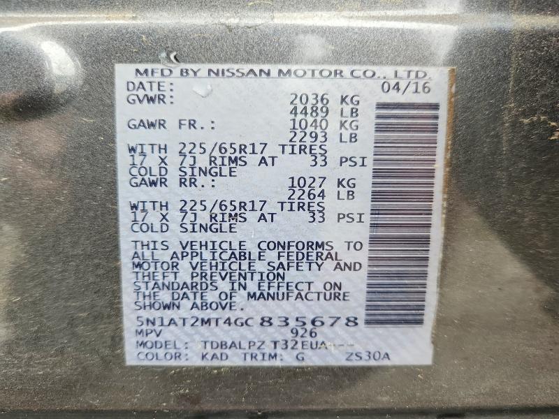 Aukcja sprzedaży 2016 Nissan Rogue, vin: 5N1AT2MT4GC835678, numer aukcji: 51807866