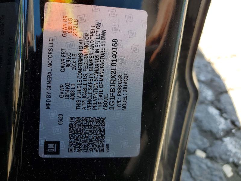 51699636 :رقم المزاد ، 1G1FB1RX2L0140168 vin ، 2020 Chevrolet Camaro مزاد بيع