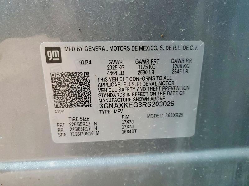 2024 Chevrolet Equinox მანქანა იყიდება აუქციონზე, vin: 3GNAXKEG3RS203026, აუქციონის ნომერი: 50230846
