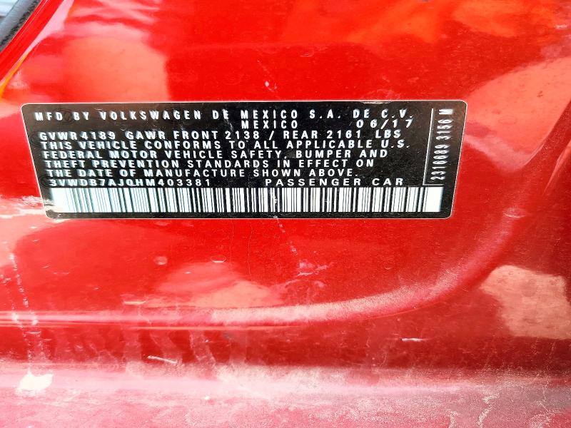 2017 Volkswagen Jetta მანქანა იყიდება აუქციონზე, vin: 3VWDB7AJ0HM403381, აუქციონის ნომერი: 51588626