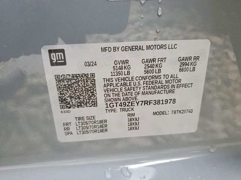 48111876 :رقم المزاد ، 1GT49ZEY7RF381978 vin ، 2024 Gmc Sierra مزاد بيع