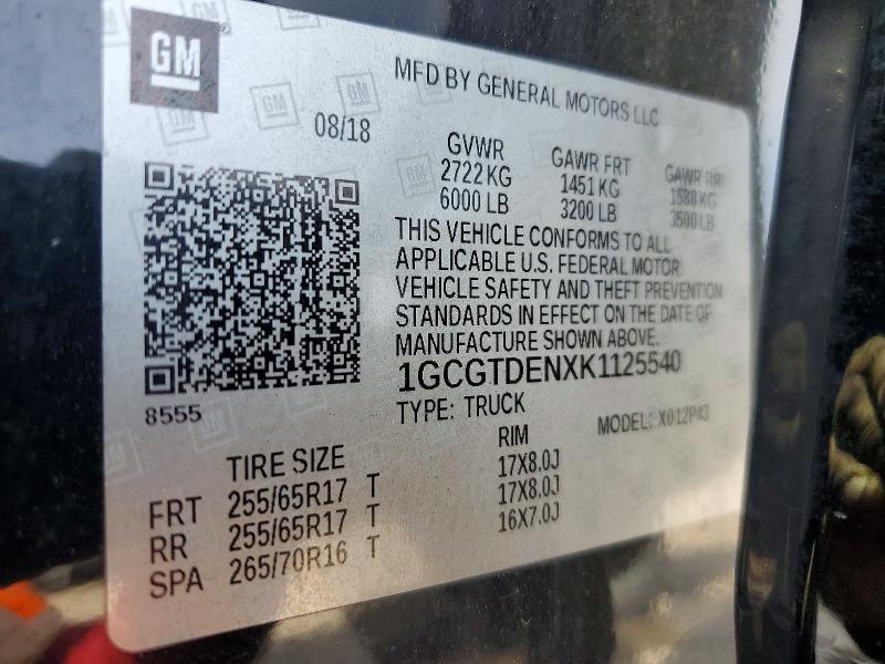 Aukcja sprzedaży 2019 Chevrolet Colorado, vin: 1GCGTDENXK1125540, numer aukcji: 48757946