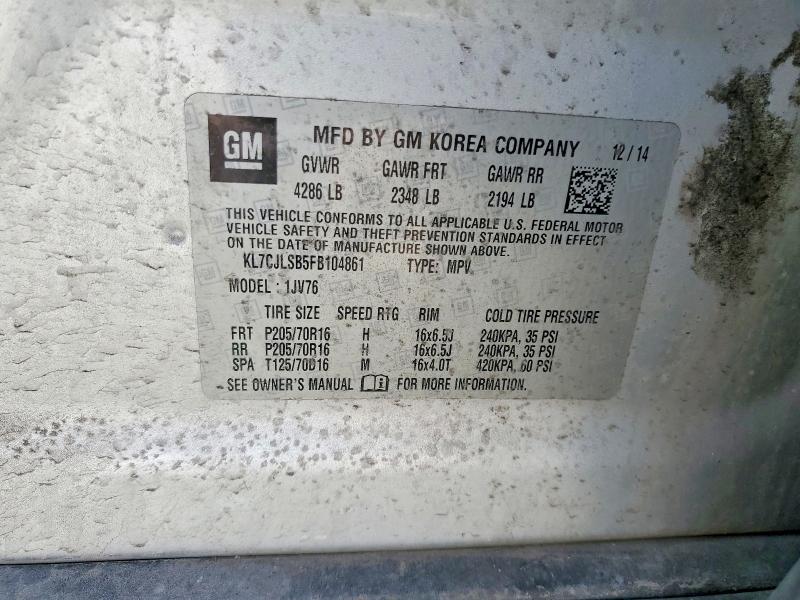 47809436 :رقم المزاد ، KL7CJLSB5FB104861 vin ، 2015 Chevrolet Trax مزاد بيع