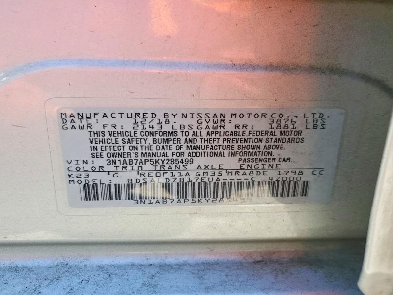 2019 Nissan Sentra მანქანა იყიდება აუქციონზე, vin: 3N1AB7AP5KY285499, აუქციონის ნომერი: 50683266