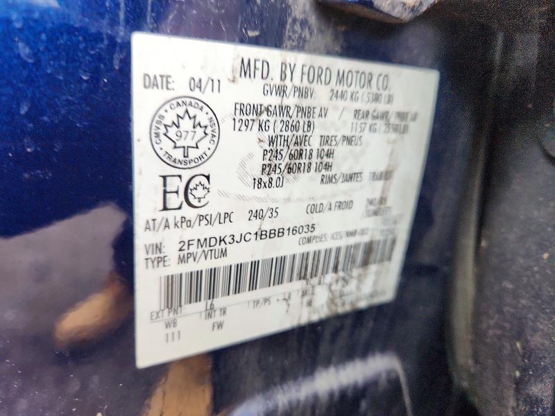 47937406 :رقم المزاد ، 2FMDK3JC1BBB16035 vin ، 2011 Ford Edge مزاد بيع