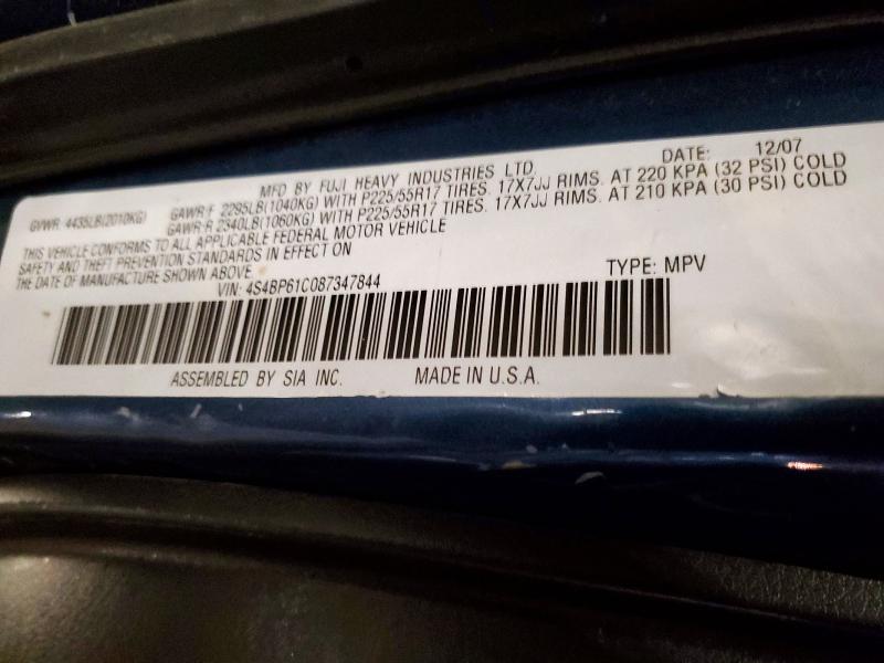 2008 Subaru Outback მანქანა იყიდება აუქციონზე, vin: 4S4BP61C087347844, აუქციონის ნომერი: 49711016