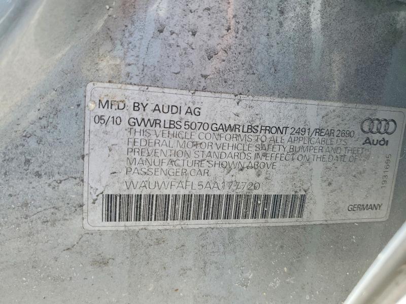 49852906 :رقم المزاد ، WAUWFAFL5AA177720 vin ، 2010 Audi A4 مزاد بيع