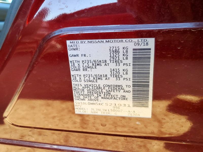 Aukcja sprzedaży 2019 Infiniti Qx60, vin: 5N1DL0MM5KC521931, numer aukcji: 50639356